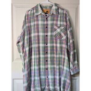 Vintage Outback Rider Flannel Shirt XXL Green Pink Plaid Y2K 90s Cotton Mens